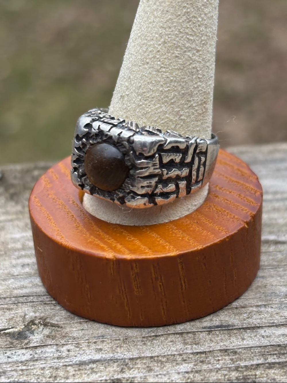 Vintage Tiger's Eye Textured Silver Ring